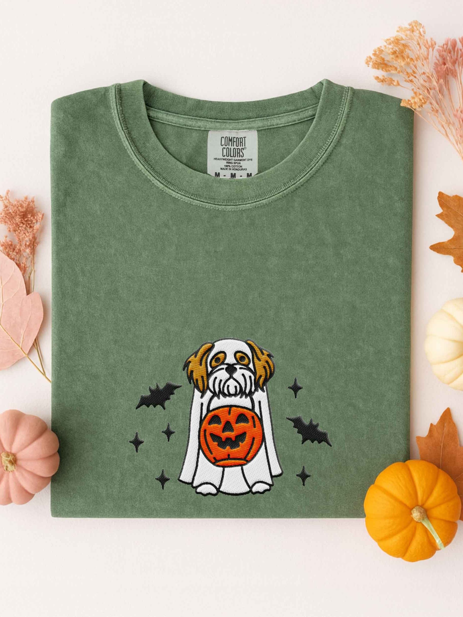 Halloween Shih Tzu(Brown & White) Embroidered T-Shirt product image (1)