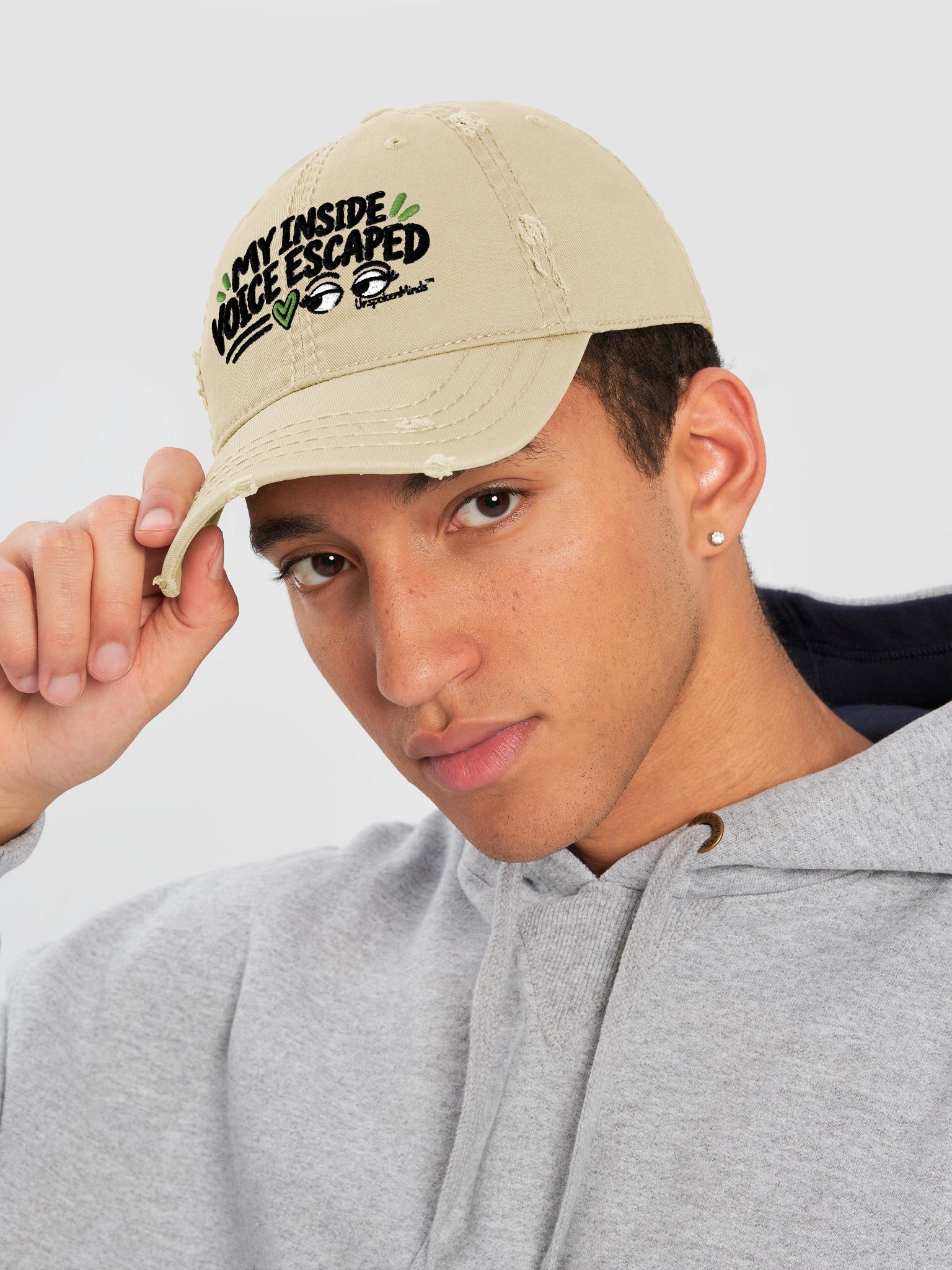 My Inside Voice Escaped Embroidered Dad Hat – Tan Adjustable Funny Overthinker Cap | UnspokenMinds product image (5)