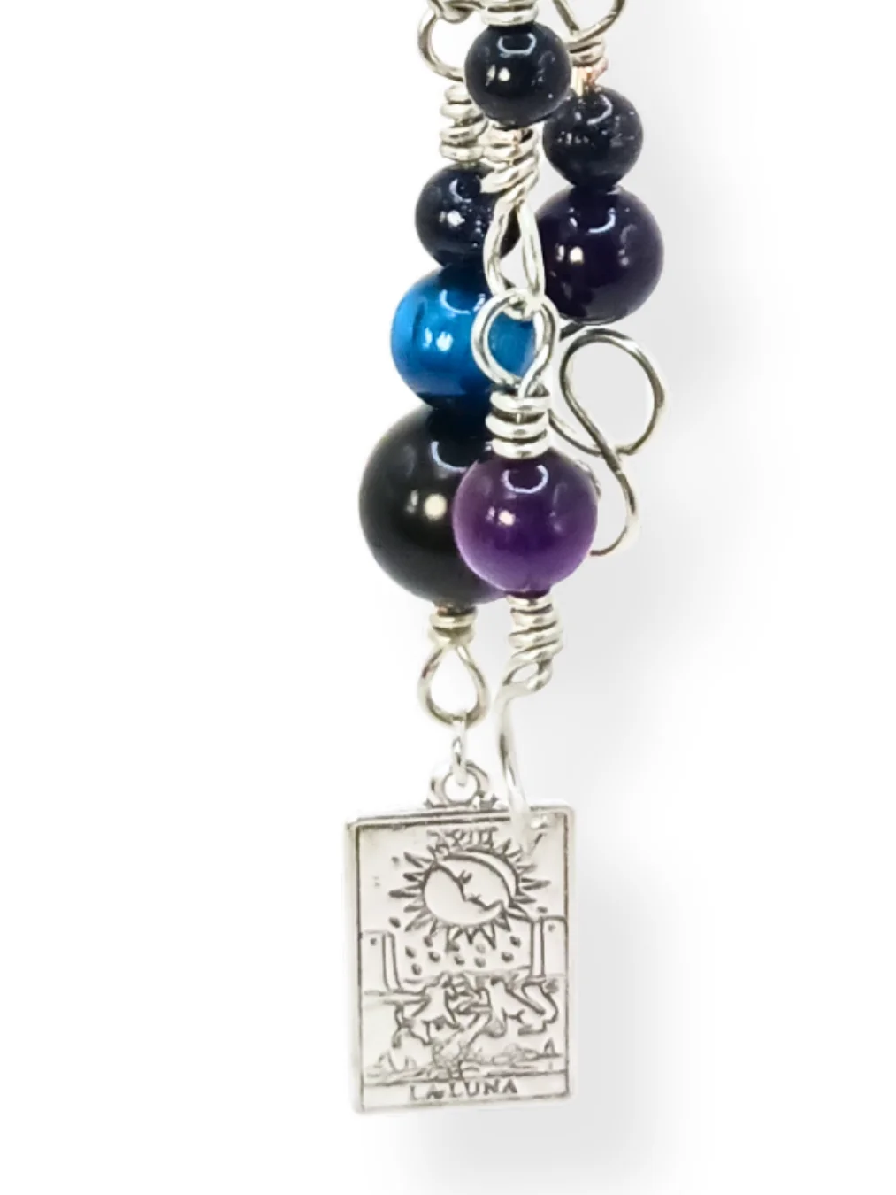 Divine Feminine Purse Charm | Handmade, Blue & Purple, Silver-Tone | "La Luna Plateada" product image (4)