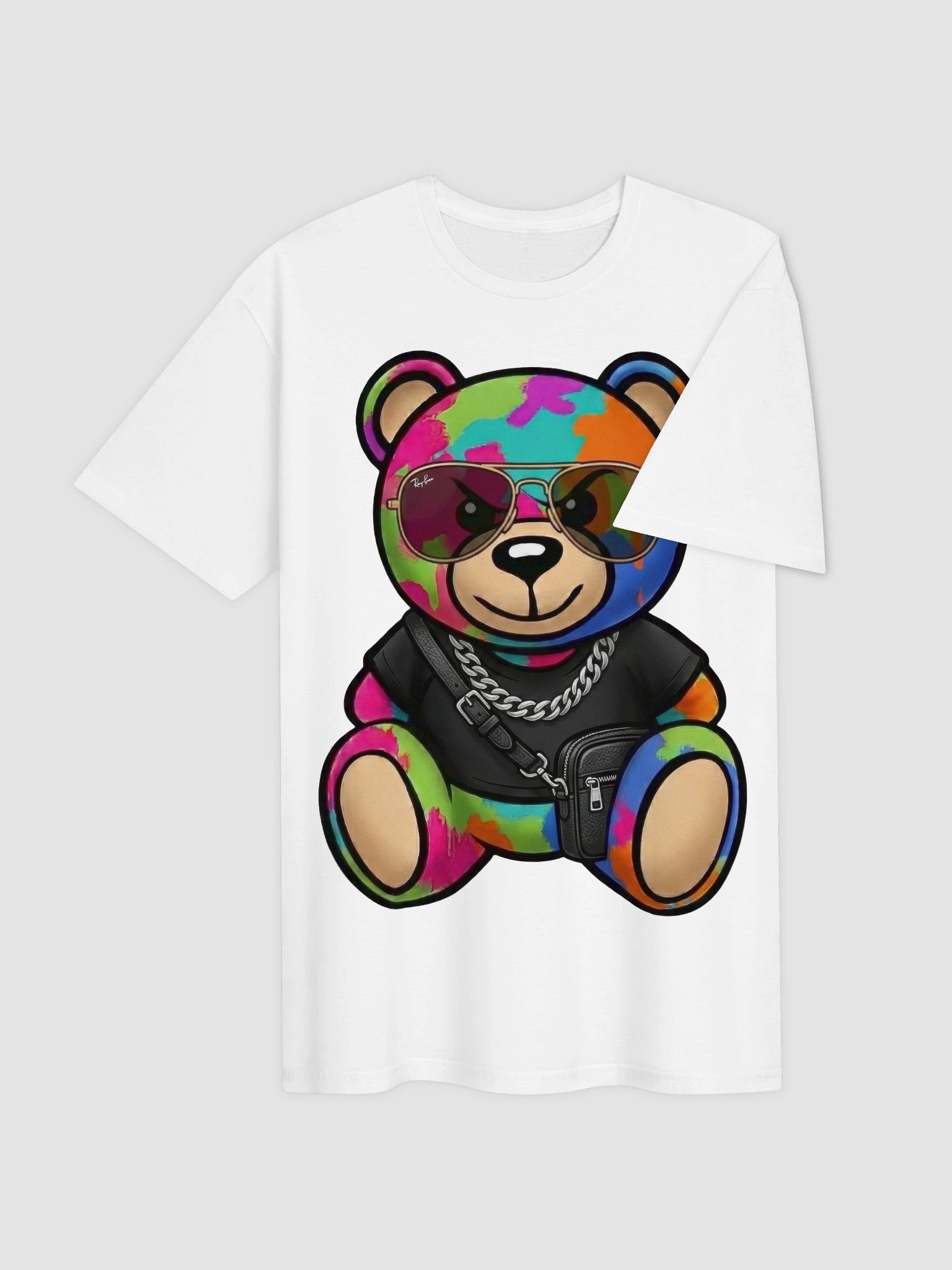 Graffiti Bear Streetwear Graphic Tee | Gold Chain Paint Splatter Urban Art | Hip Hop Collector Shirt product image (5)