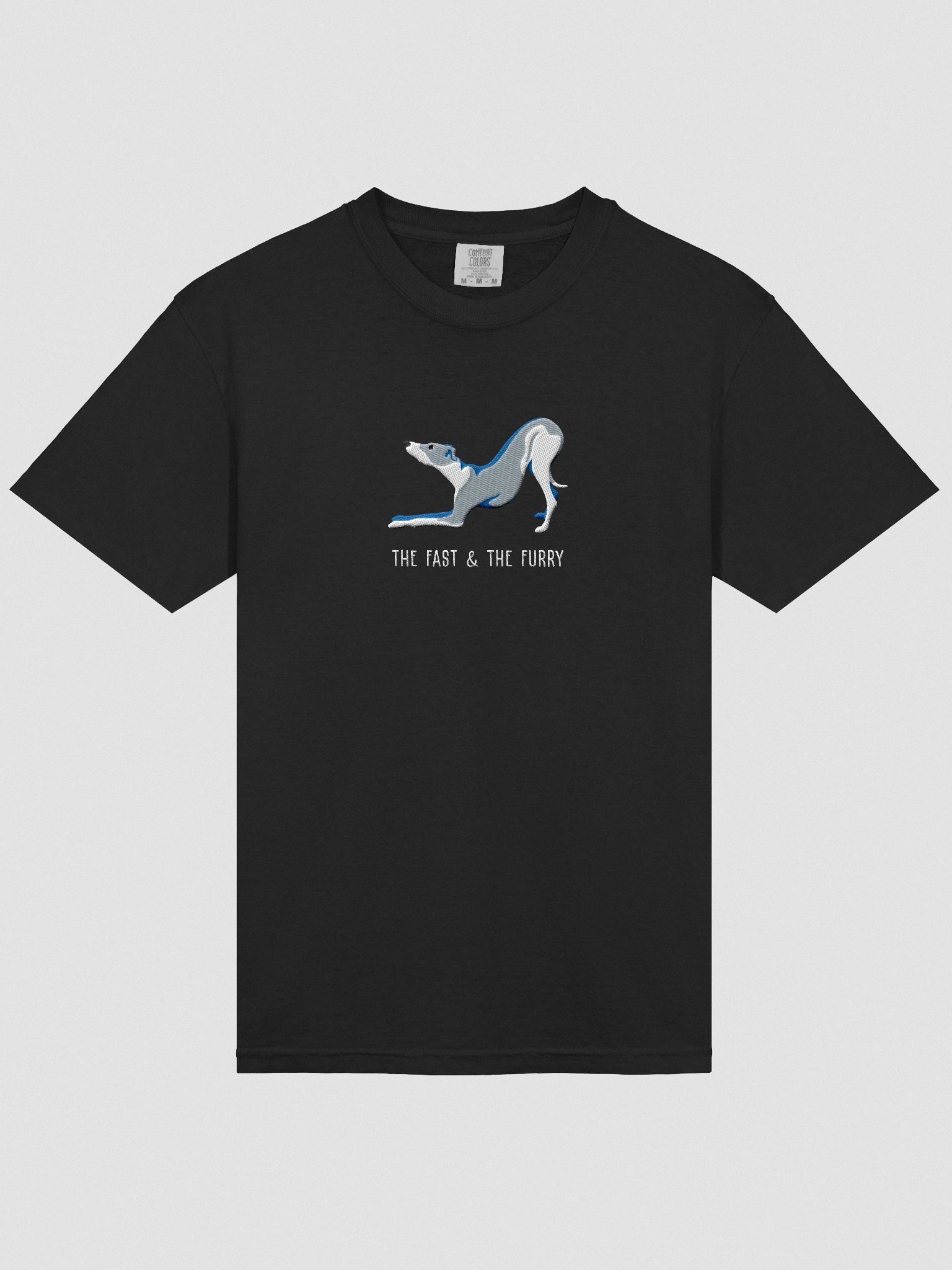The Fast & The Furry T-Shirt(Embroidered) of an Italian Greyhound(Blue & White) product image (6)