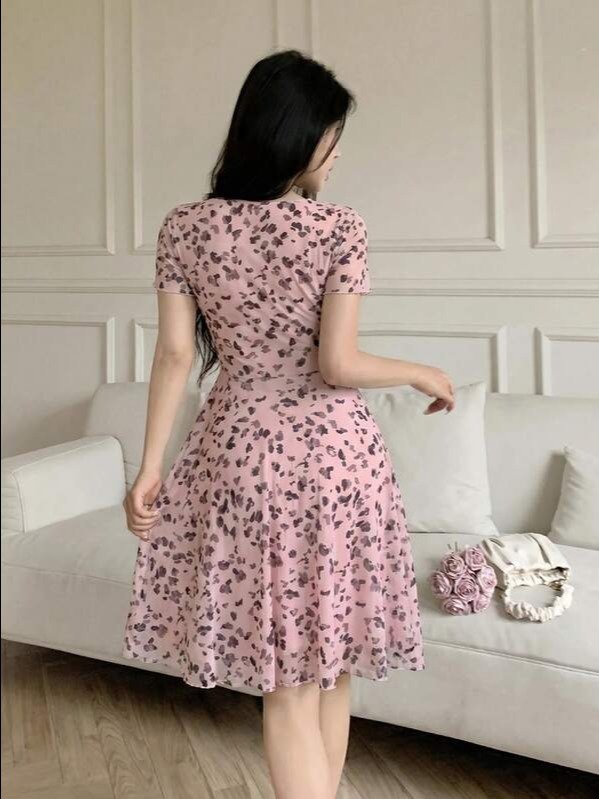 Feyla ADLEST Women's Front Tie Full Print V-Neck Short Sleeve Mini Dress product image (7)
