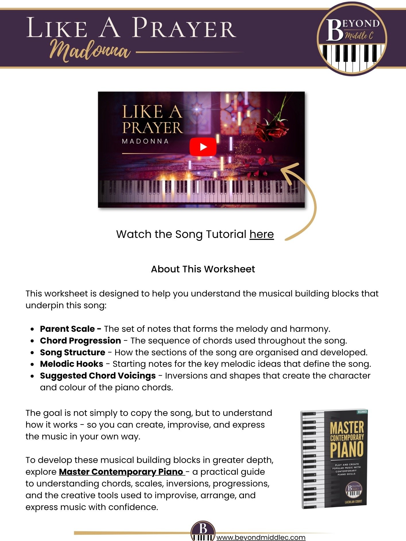 Like a Prayer (Madonna) - BMC Song Tutorial Worksheet product image (1)