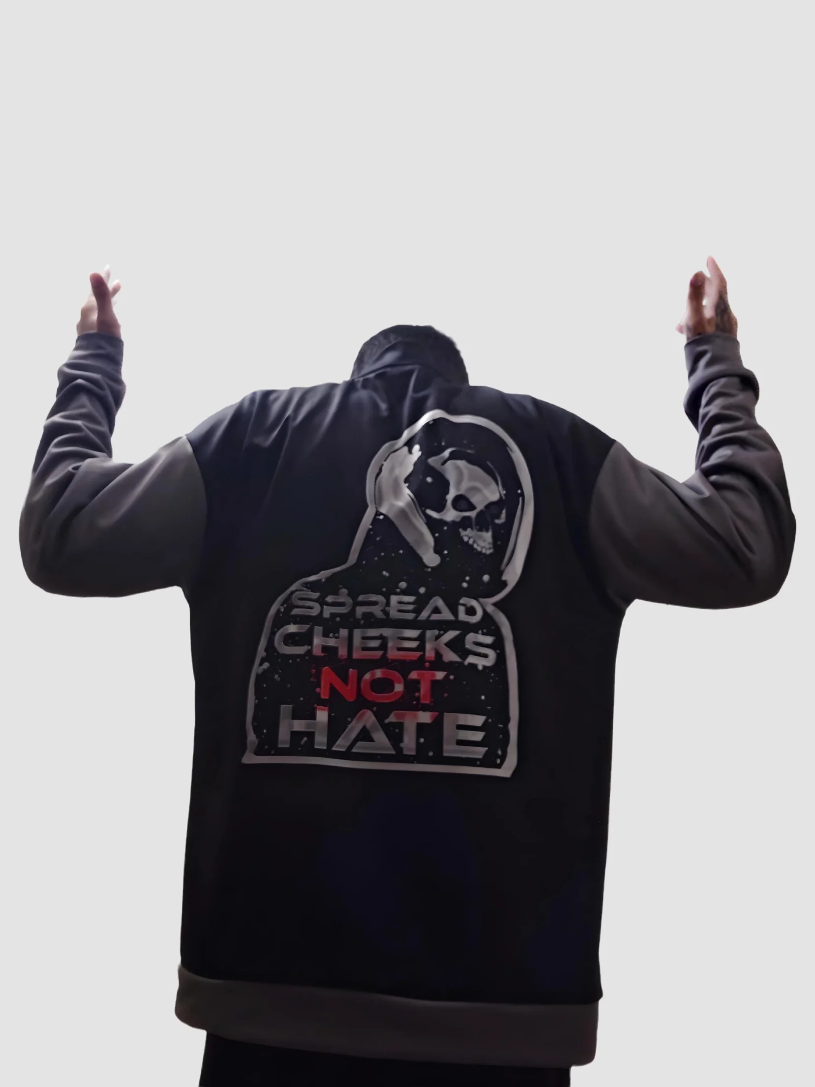 Spread Cheeks NOT Hate Grey Sleeves Bomber Jacket product image (4)