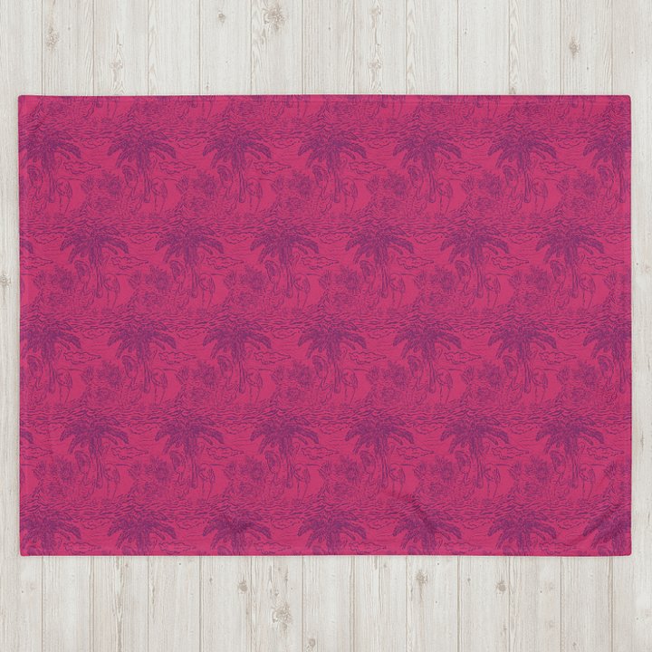 Flamingo Fancy Toile Throw Blanket | Purple on Hot Pink Tropical Toile with Cheeky Flamingos | by Monique Faella Designs™ product image (1)