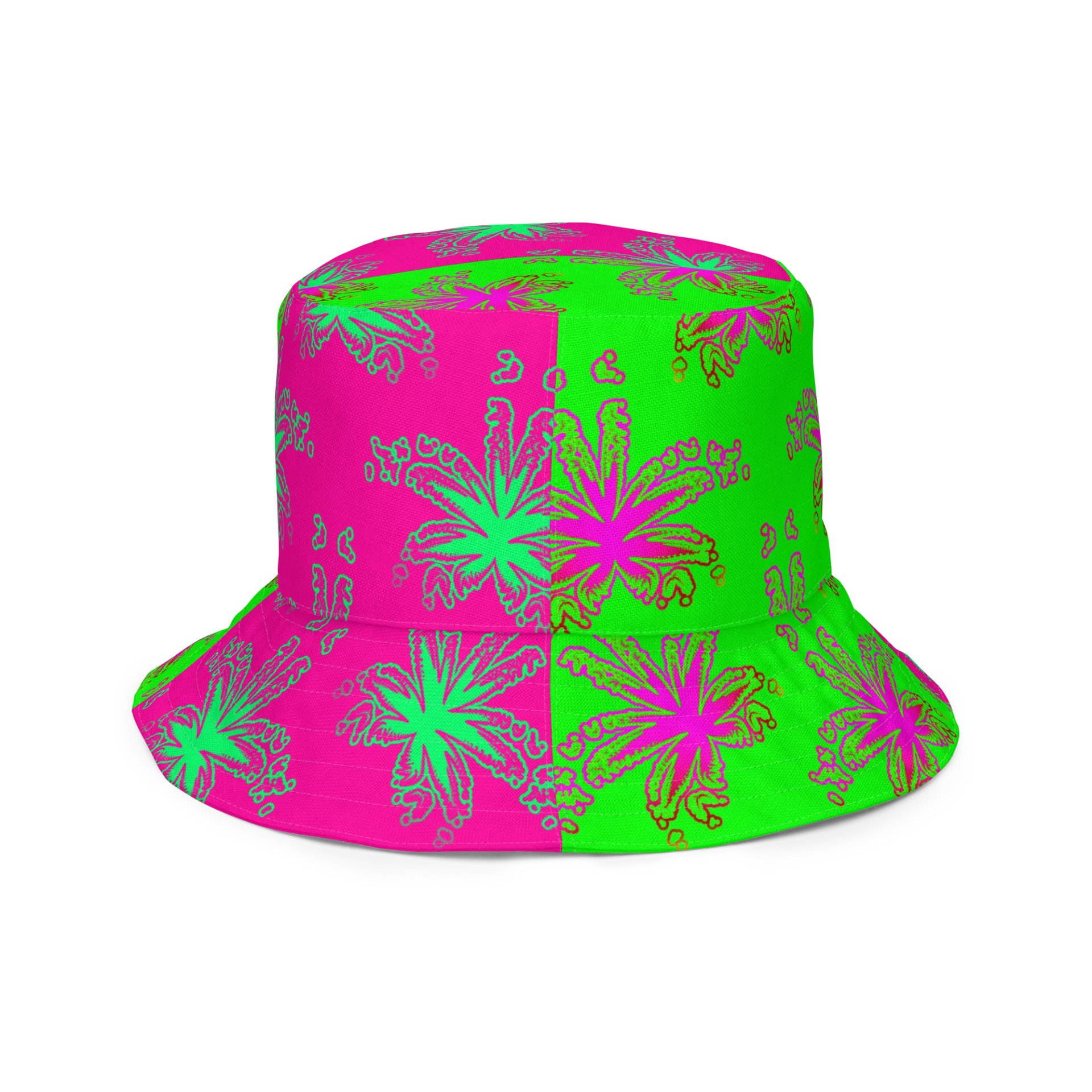 Stoner Circus Cannabis Summertime Reversible Bucket Hat, Pink Green Orange Blue Weed Reefer Rave Accessory, 420 Pot Leaf Festival Fashion product image (7)