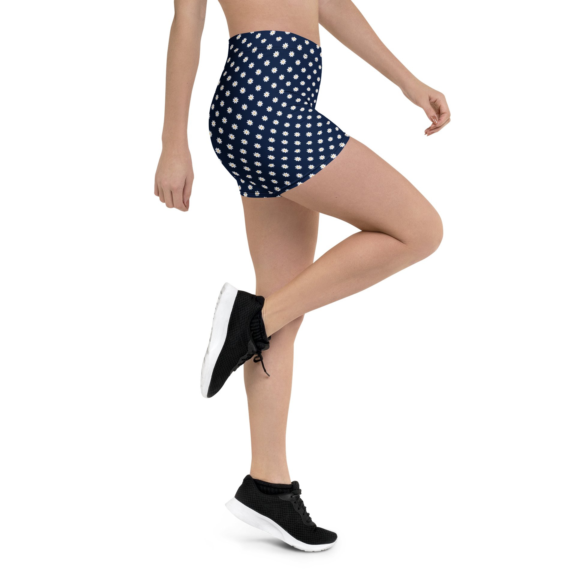Navy Daisy All-Over Print Women’s Fitted Shorts product image (4)