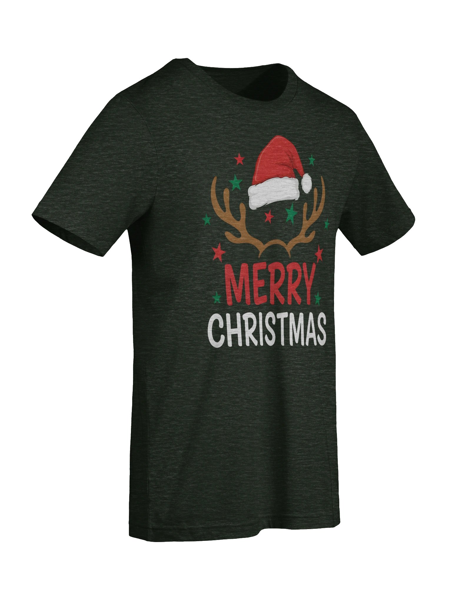 Merry Christmas Reindeer Antlers T-Shirt – Festive Santa Hat Holiday Tee – Cute Red & Green Xmas Stars Shirt product image (42)