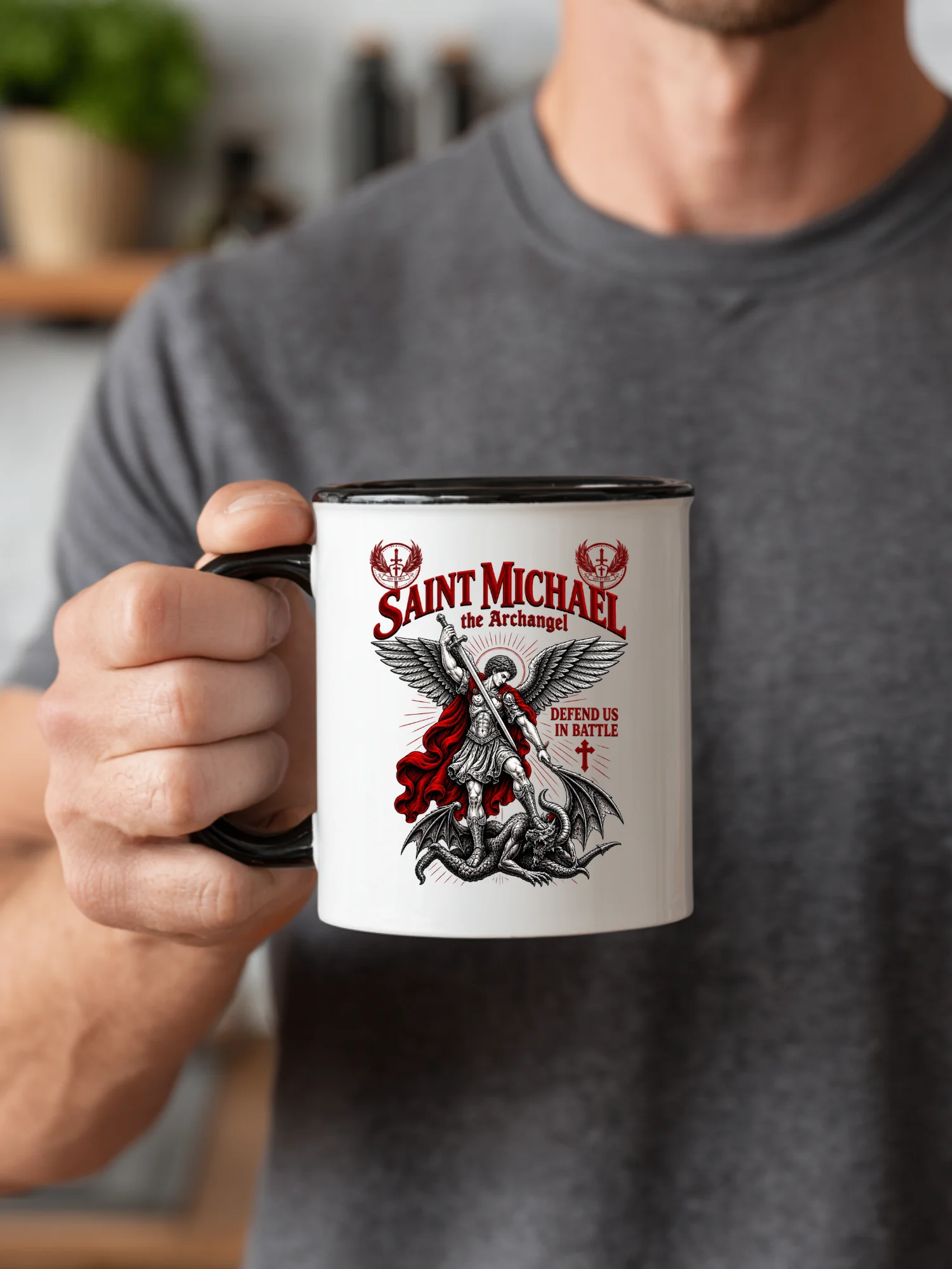 Saint Michael the Archangel Coffee Mug | Defend Us in Battle Catholic Christian Mug | Religious Faith Gift | Kingdom Life Co. product image (1)
