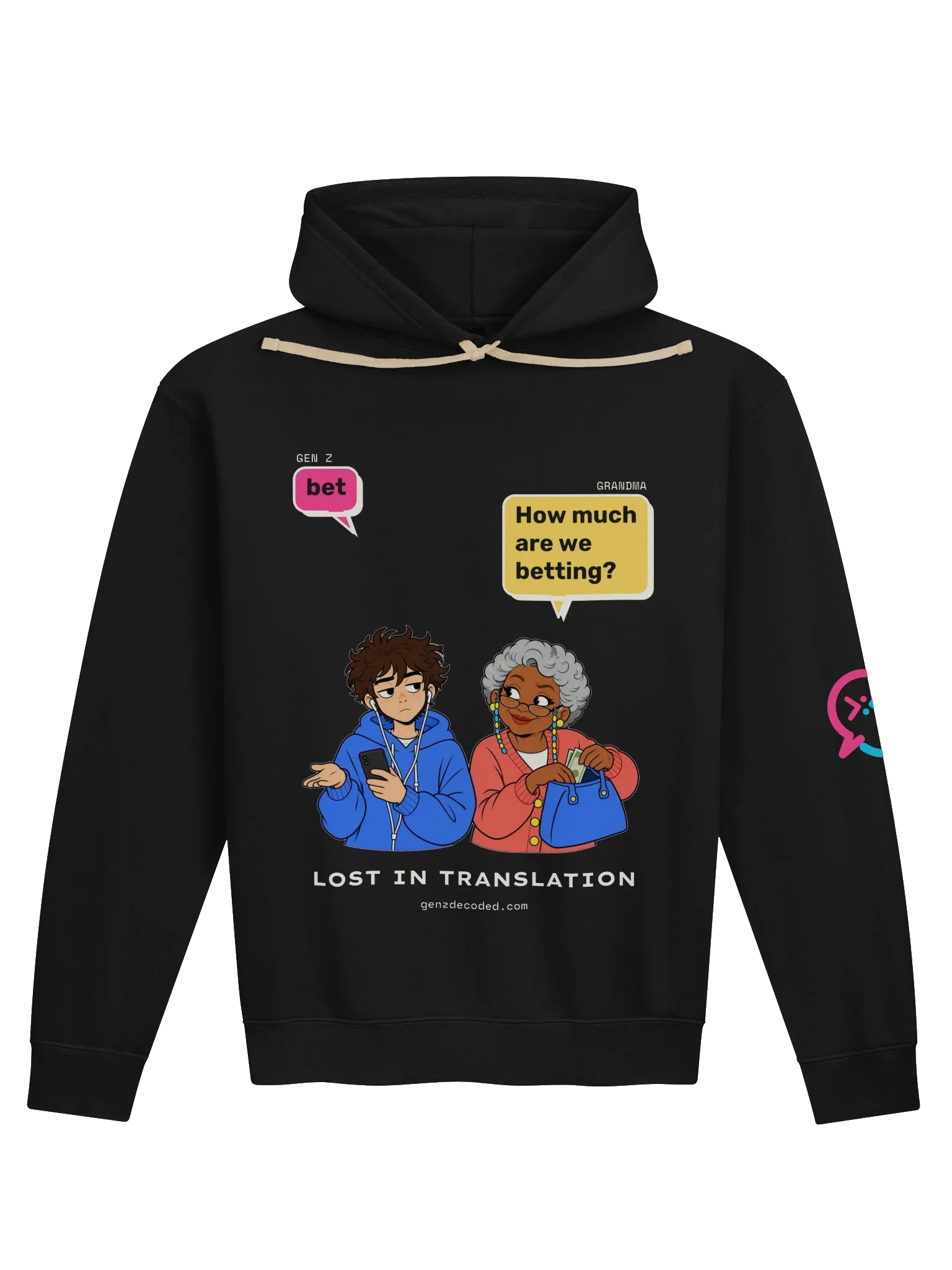 Bet Grandma Cartoon Hoodie, Black