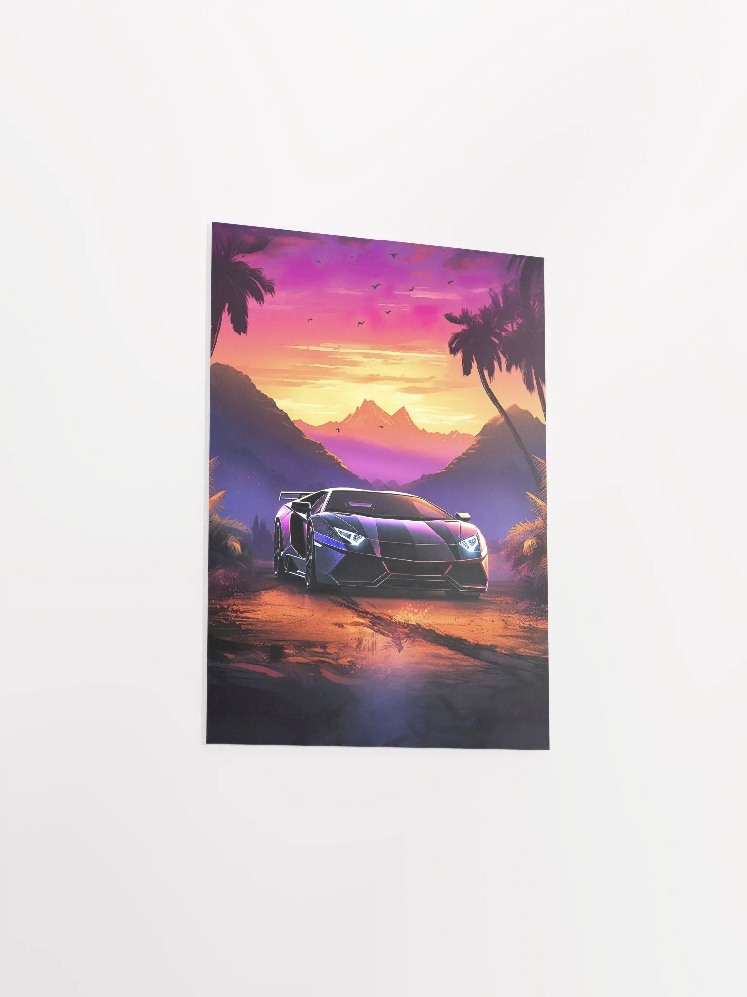 Synthwave aesthetic sport car Lamborghini with palms [synthwave/vaporwave/cyberpunk] — aesthetic art print product image (8)