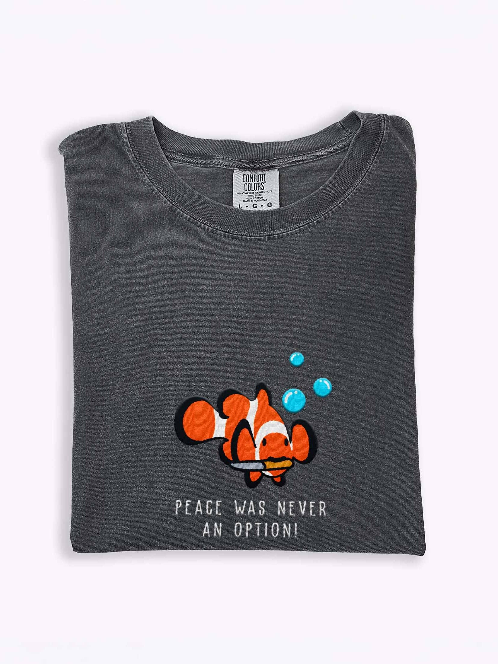 Peace Was Never an Option Clownfish Embroidered Premium Shirt | Saltwater Reef Aquarium Fish & Marine Life Apparel product image (1)