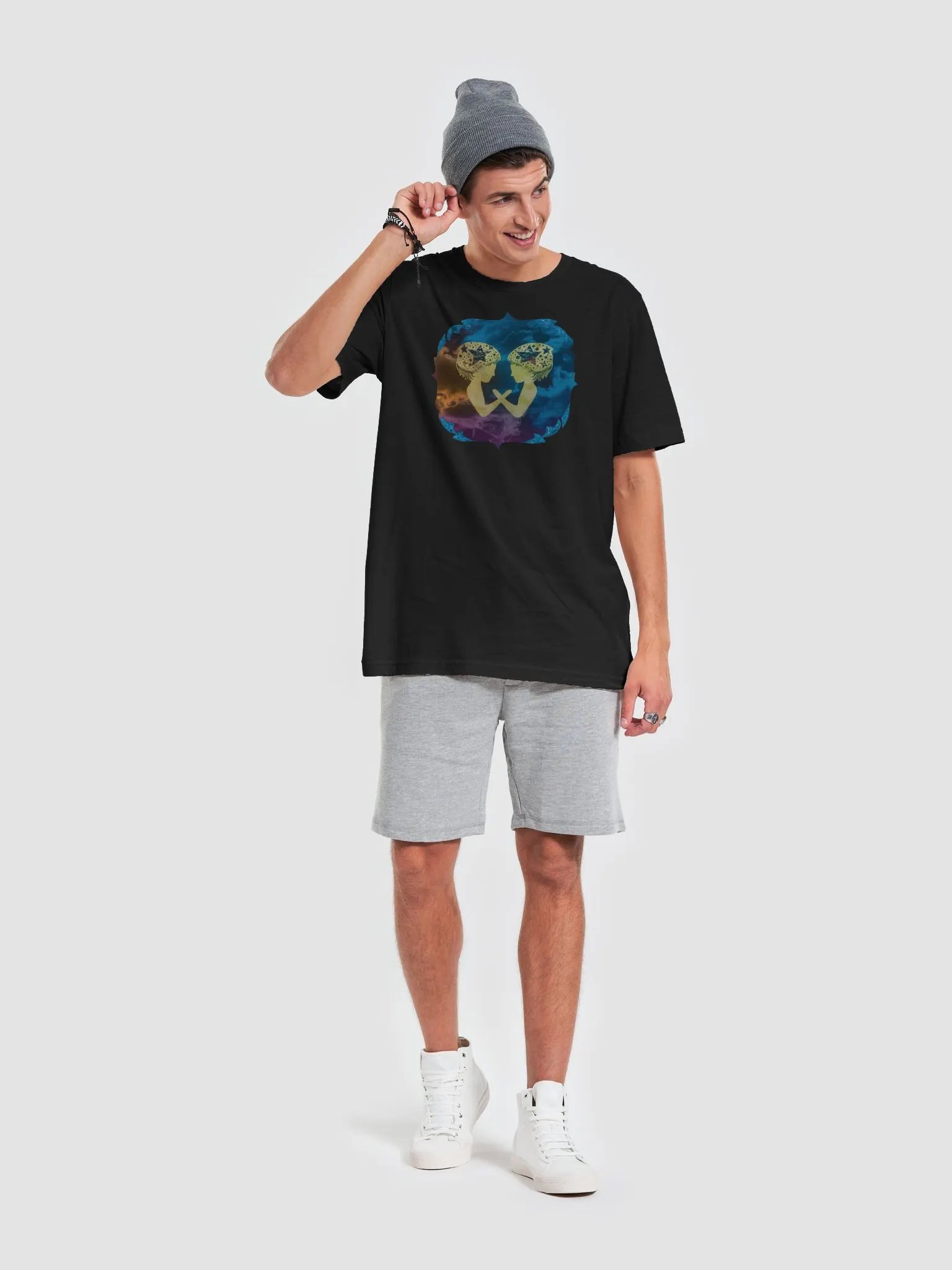 Unisex Gemini Zodiac T-Shirt - Artistic Twin Silhouettes, Celestial Watercolor Design, Astrology Gift product image (2)