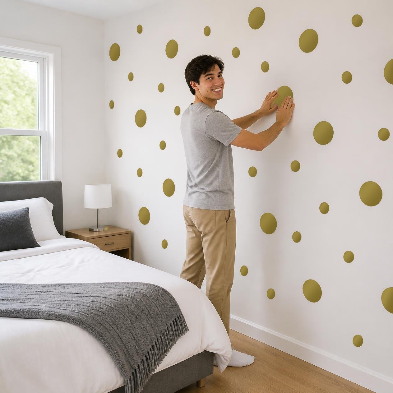 Metallic Gold Polka Dot Wall Decals, 2" and 4" Vinyl Circle Stickers, Removable Dot Decals for Nursery, Kids Room, Playroom product image (4)