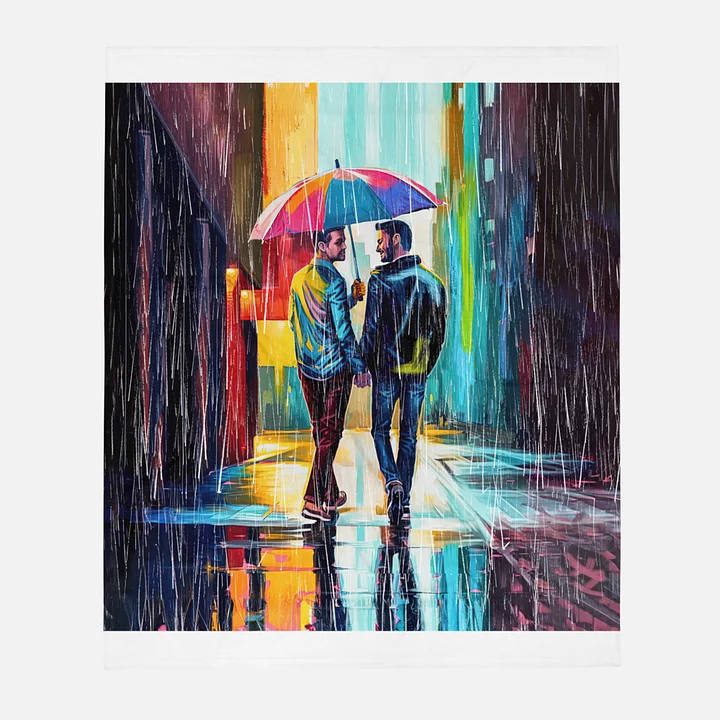 Gay Couple In The Rain – Colorful Two Hearts Throw Blanket product image (1)
