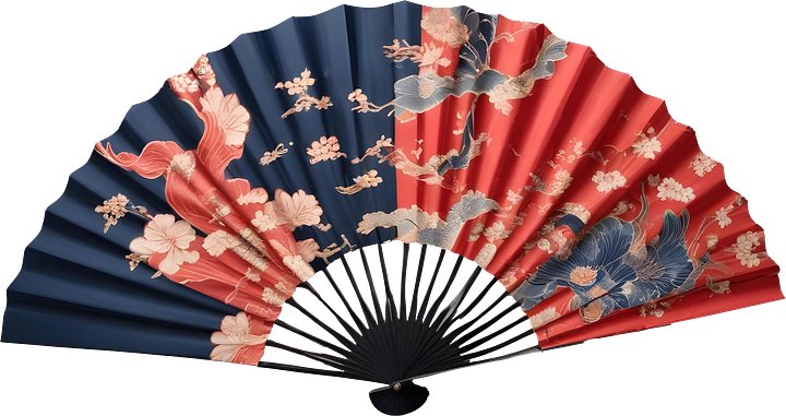 Chinese Decorative Fan – Red and Blue Harmony PNG product image (1)