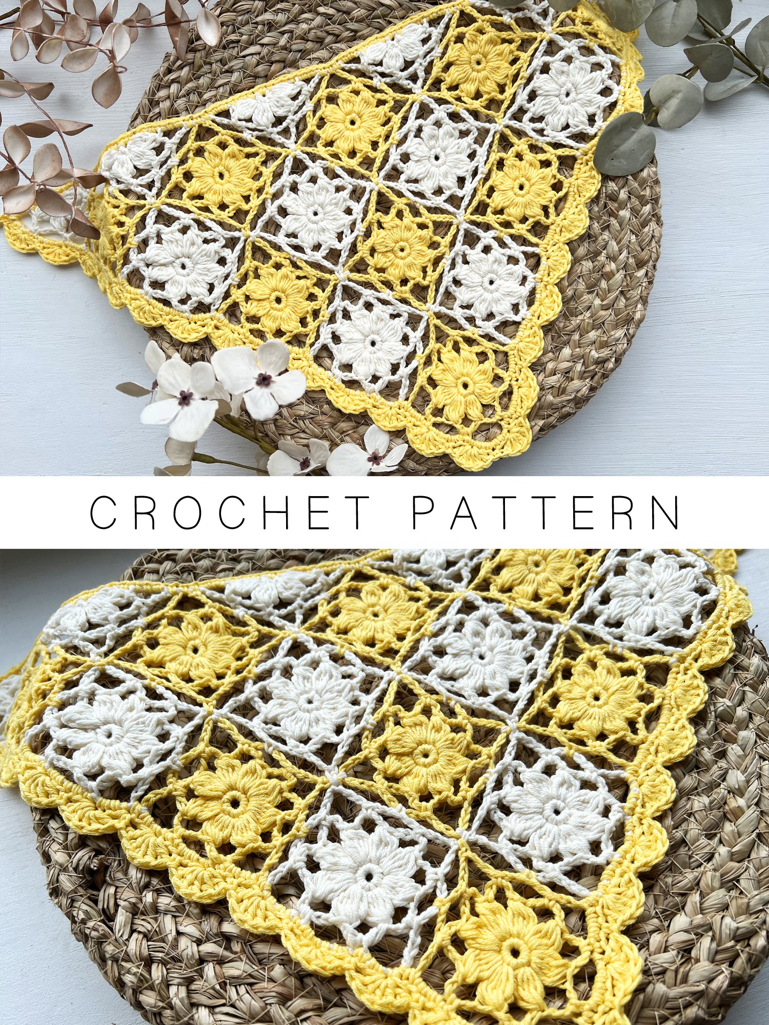 Crochet Pattern: Lacy Bandana with Flower Squares V3 product image (1)