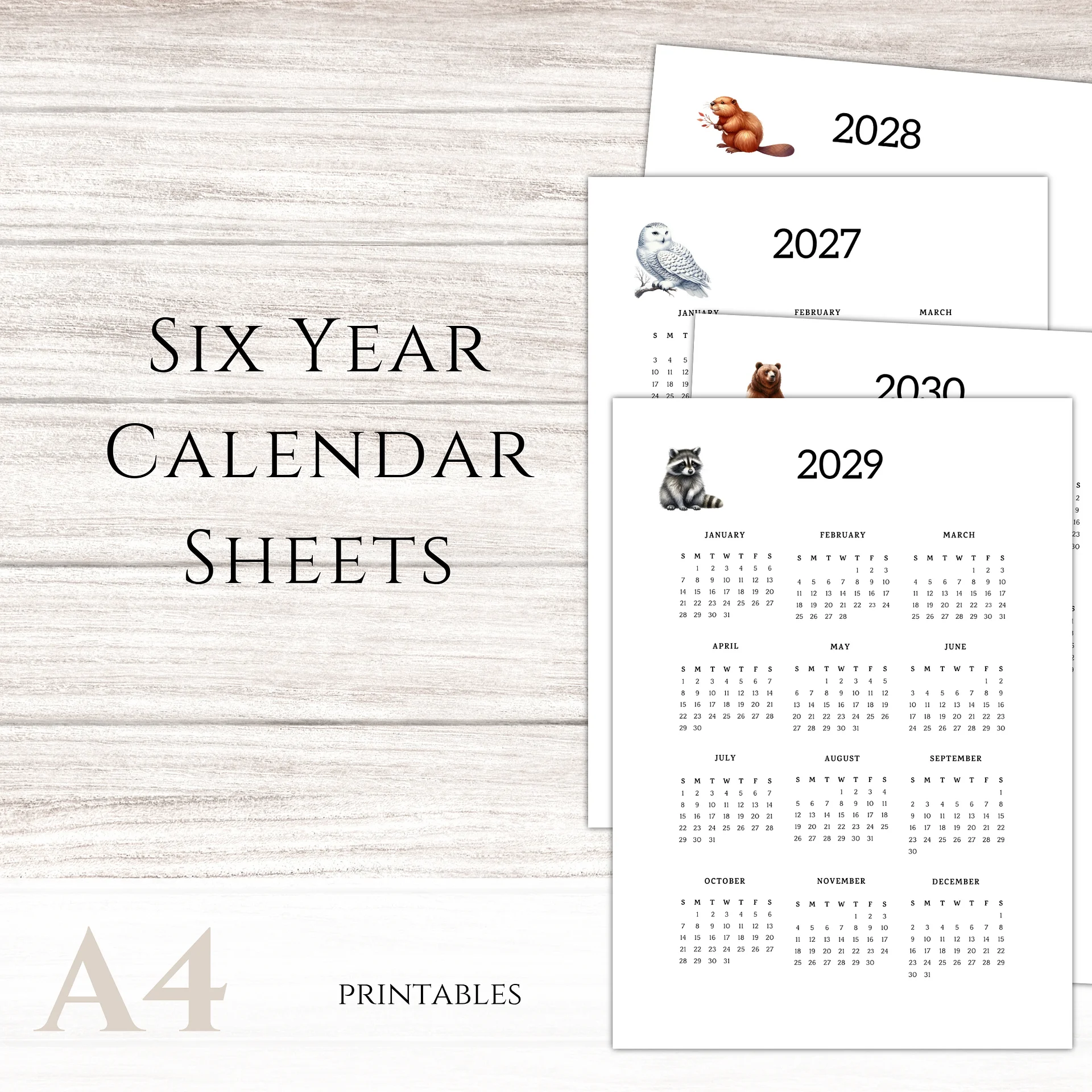 Six-year Printable Calendar Pages: Woodland Creatures product image (1)