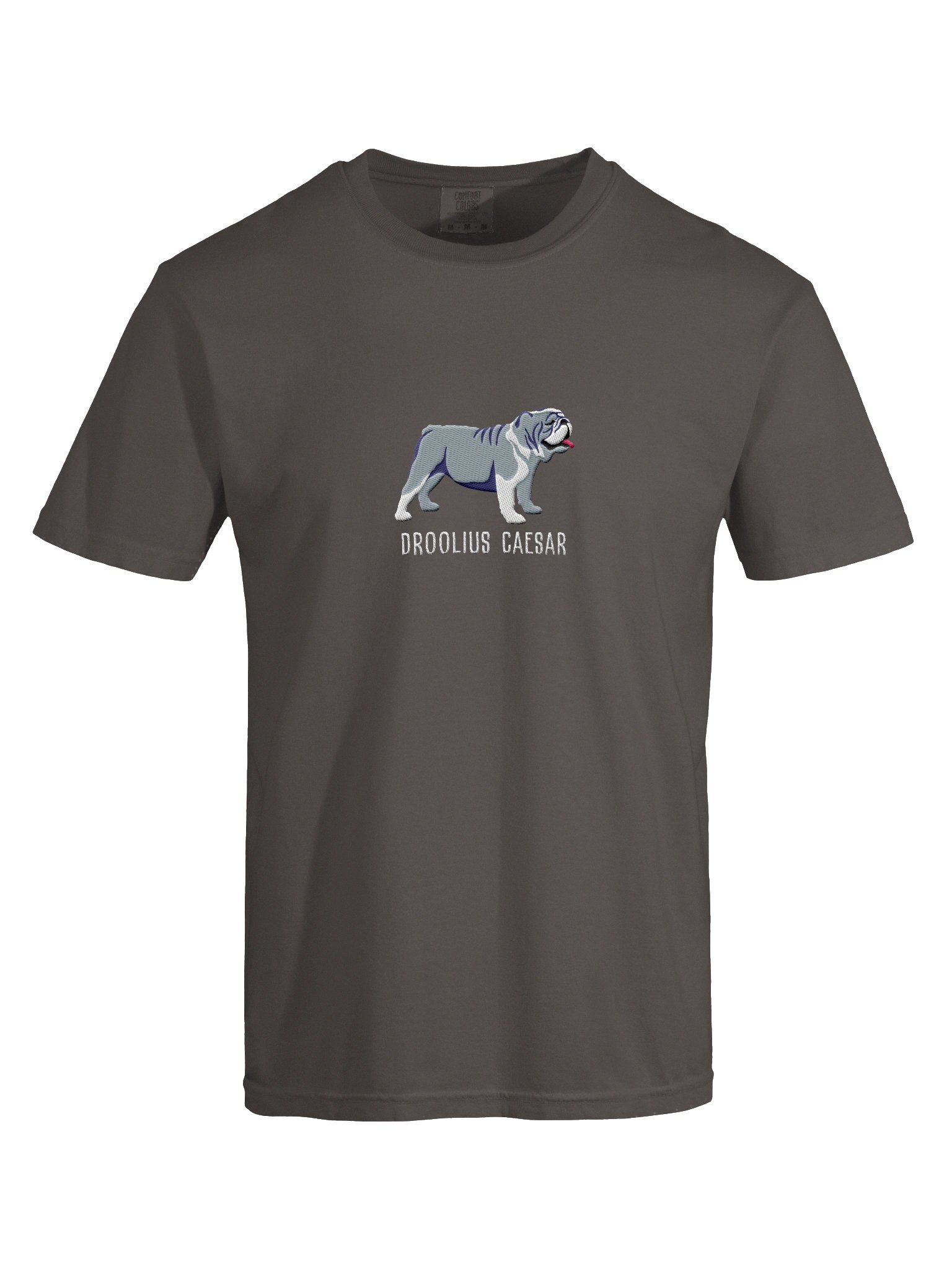 Droolius Caesar T-Shirt(Embroidered) of an English Bulldog(Blue & White) product image (10)