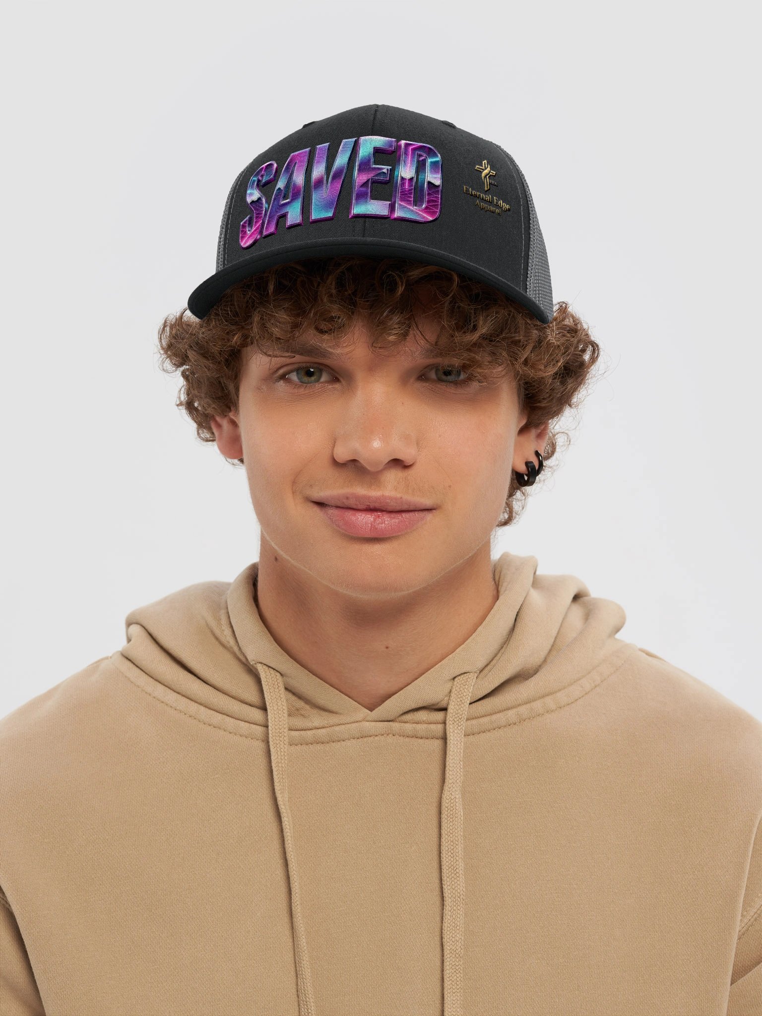 Synthwave SAVED Embroidered Trucker Hat product image (5)