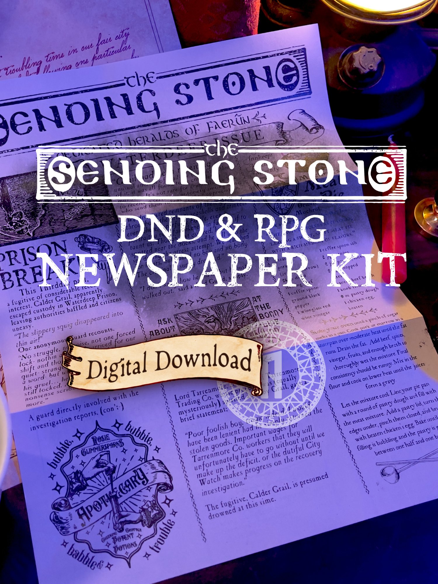 Editable Fantasy Newspaper Template - "The Sending Stone" product image (1)