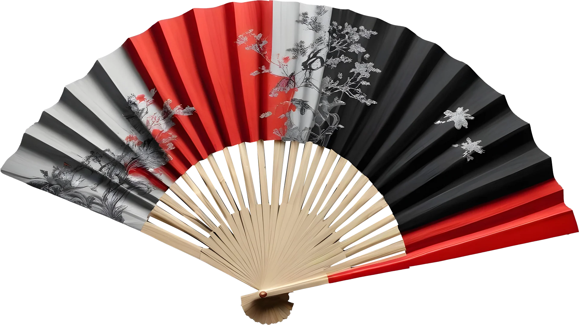 Traditional Chinese Fan – Red, Black, and White Harmony PNG product image (1)