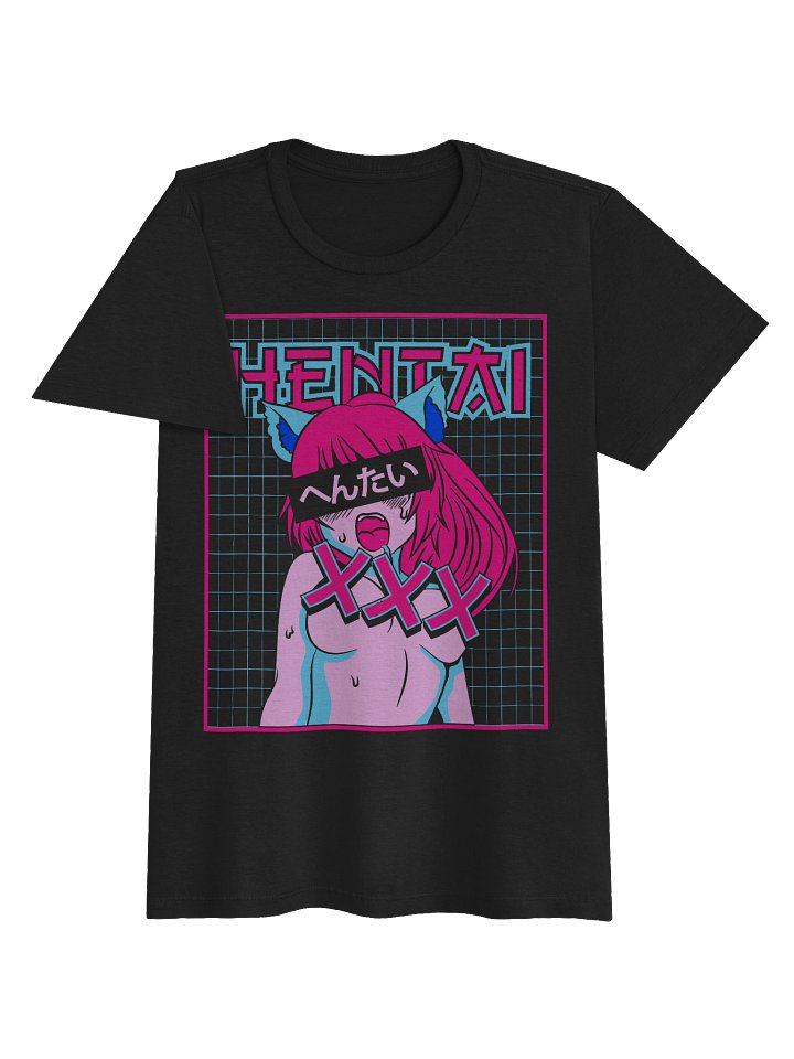Vaporwave Grid Hentai Catgirl Tee - Premium Women's Softstyle T-Shirt product image (2)