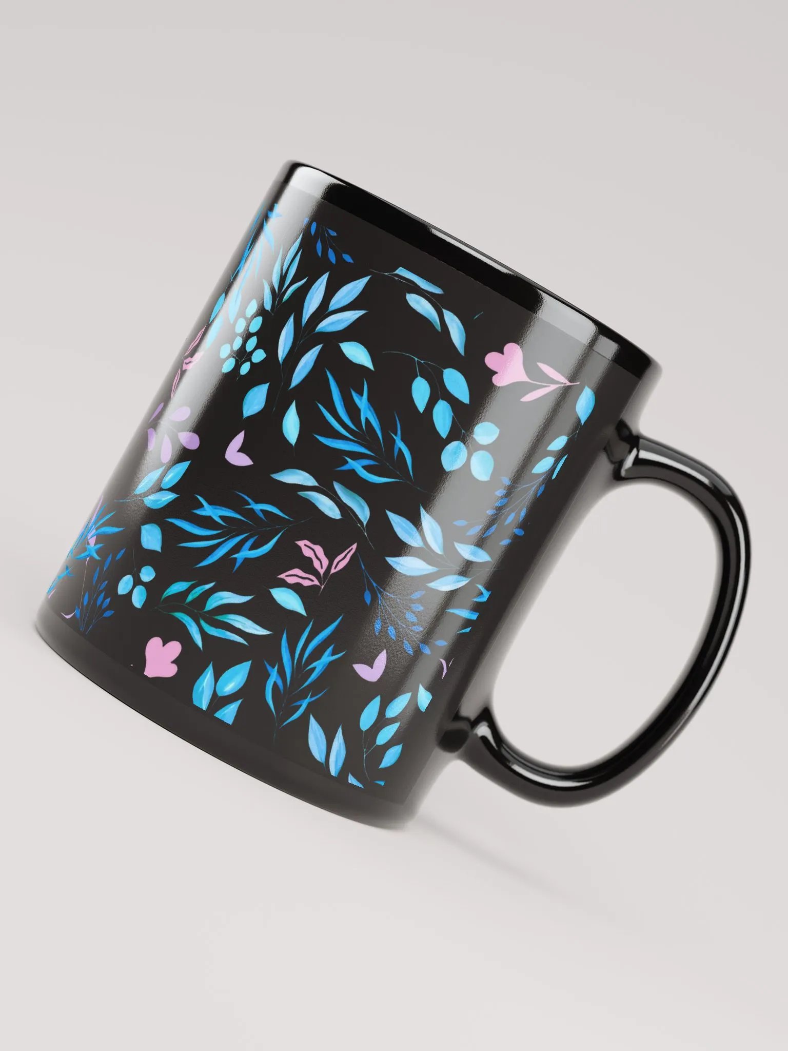 Blue And Purple Leaves Artistic Design Black Mug product image (7)