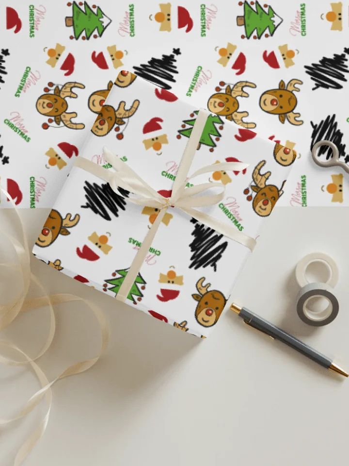 Reindeer, Santa, Christmas Tree Wrapping Paper - White product image (1)
