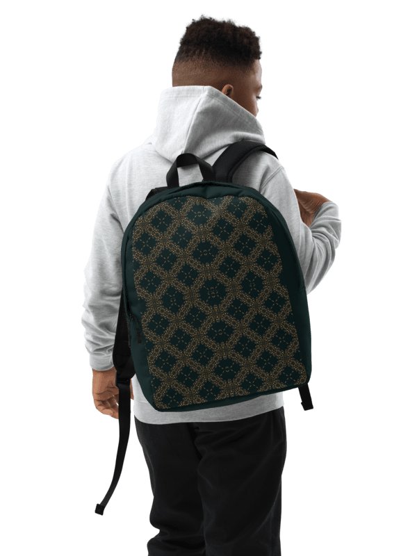 Dark Green Gold Pattern Backpack Elegant Minimalist Bag product image (8)