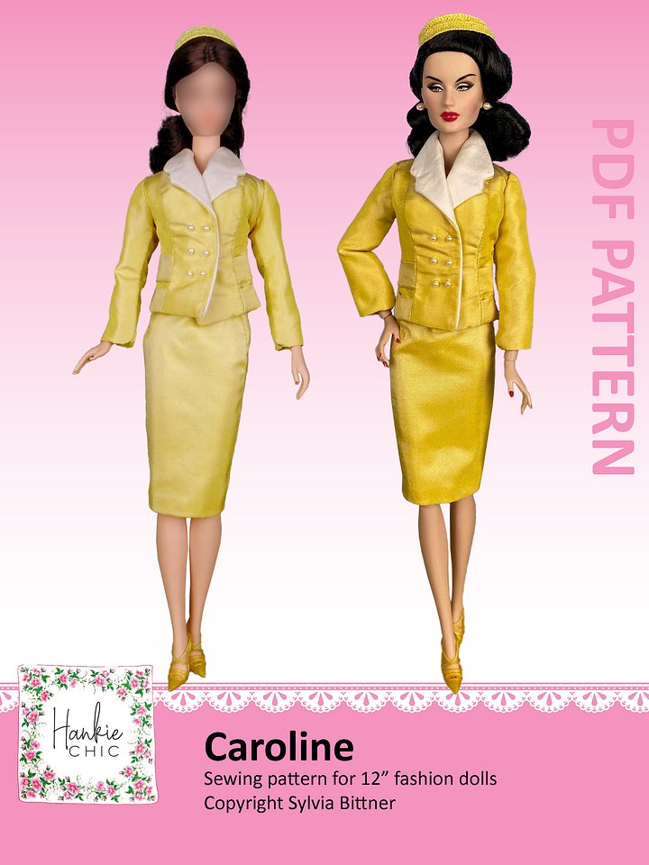 Caroline sewing pattern for 12" fashion dolls product image (1)