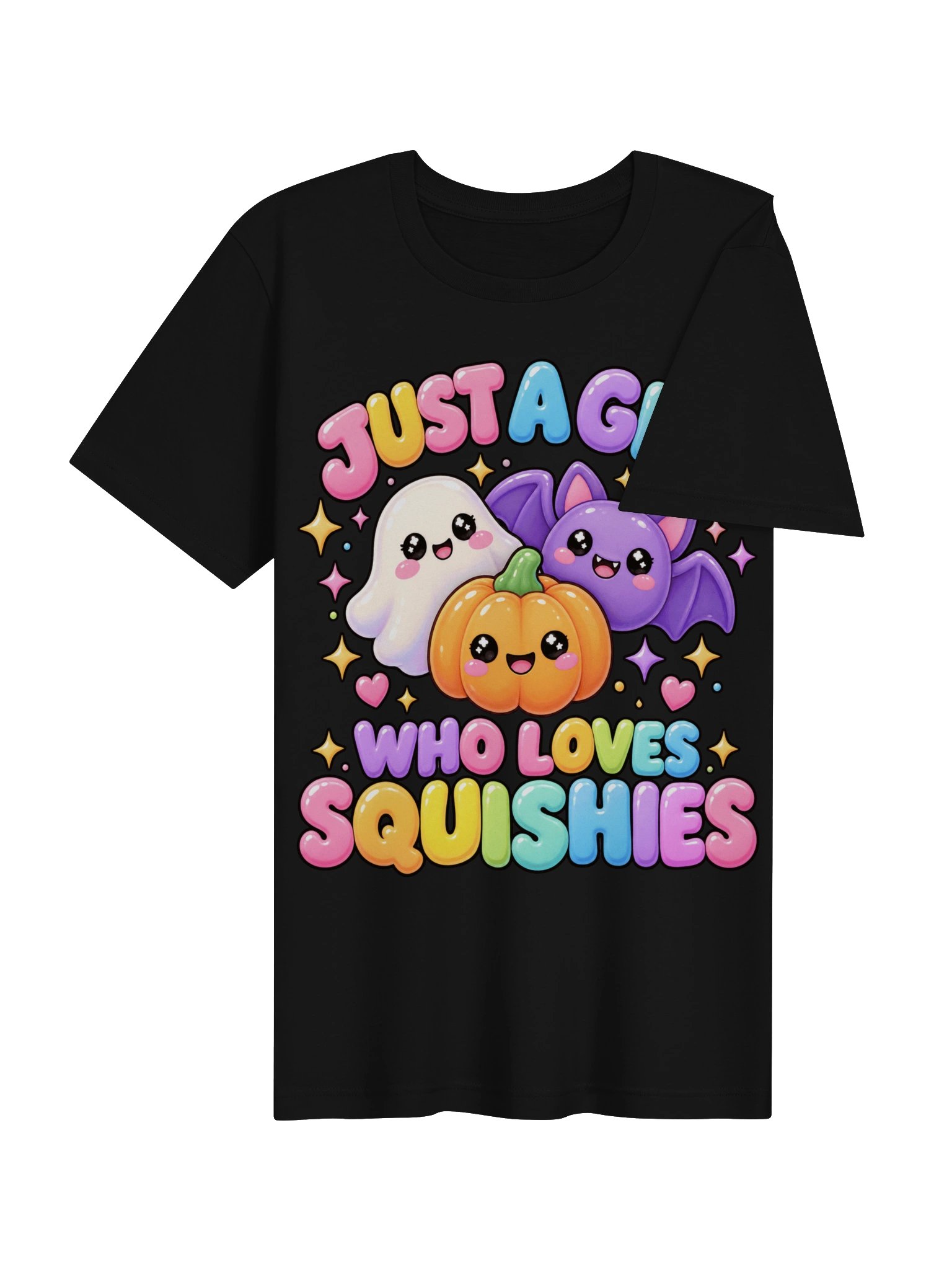 Just a Girl Who Loves Squishies T-Shirt | Cute Kawaii Squishy Characters, Halloween Squishy Ghost Pumpkin Bat tee, Halloween Gift for Girls product image (5)