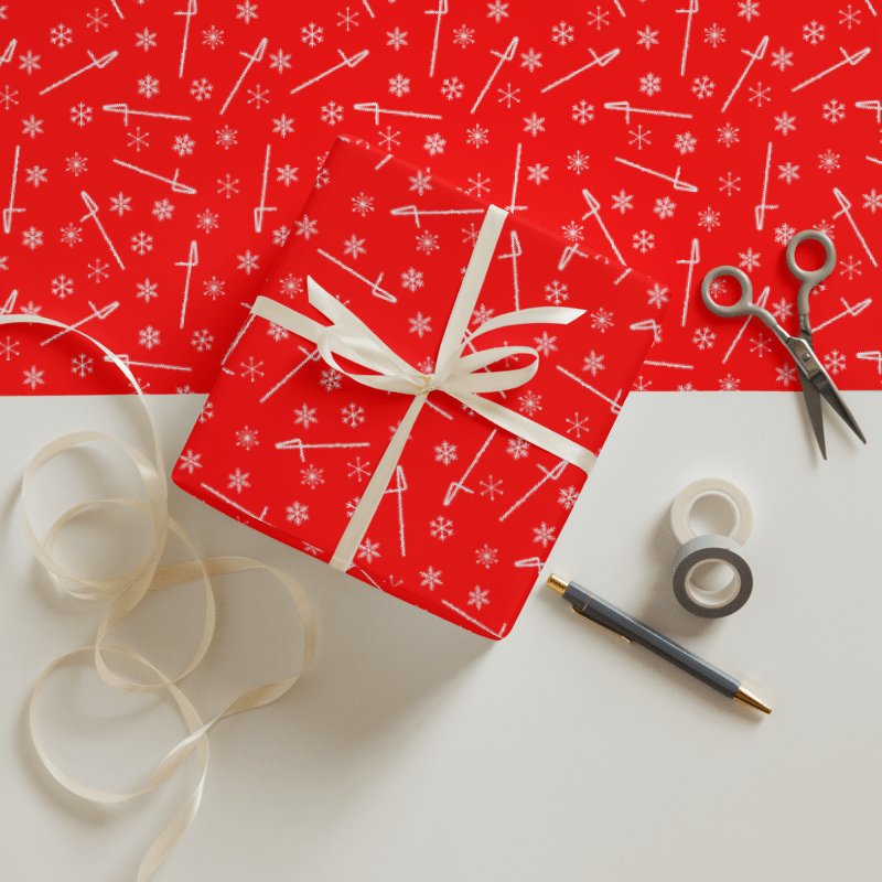 Flutes and Snowflakes - Contrabass - Red Gift Wrap Paper Sheets product image (1)