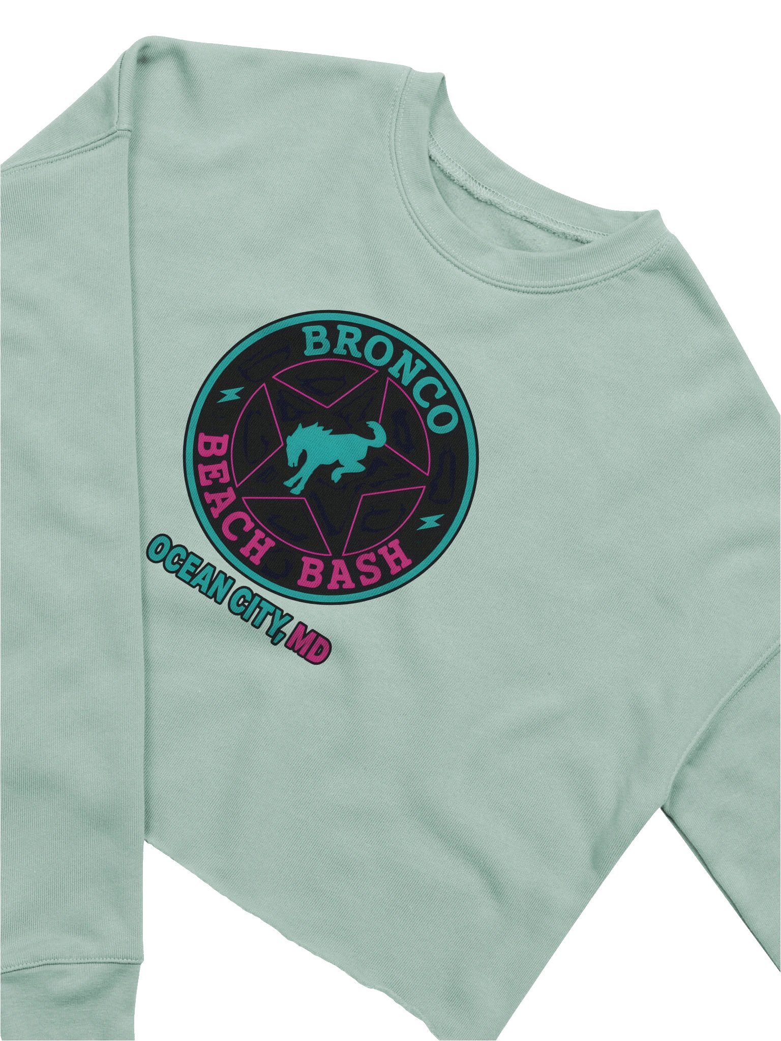 2025 Bronco Beach Bash Ocean City / Destination Bigfoot Bronco Collab | Full Frontal Bella+Canvas Women's Fleece Crop Sweatshirt (Multiple Colors Available) product image (5)