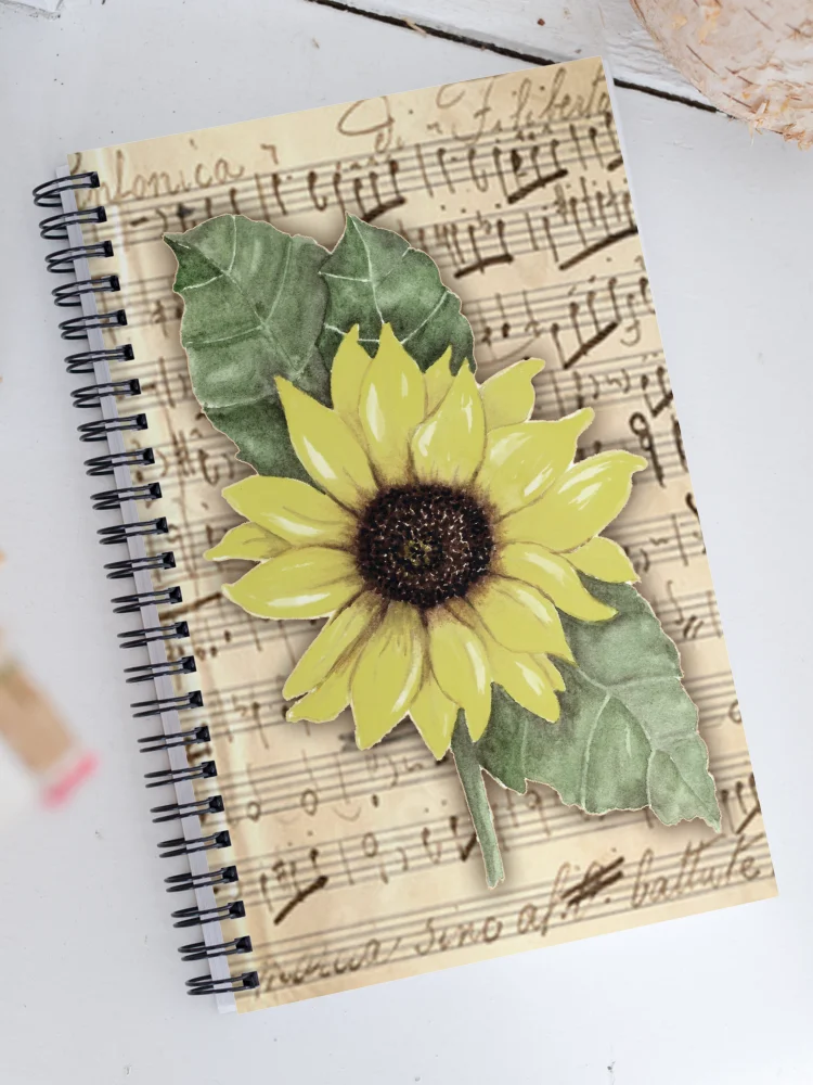 Distressed Watercolor Sunflower Print on Sheet Music product image (1)