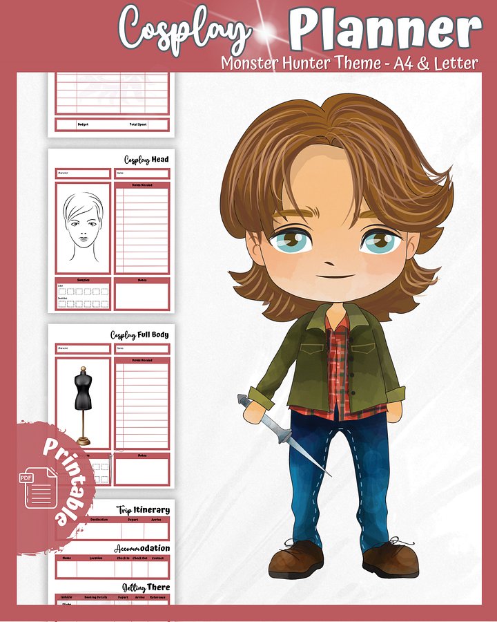 Monster Hunter Cosplay Planner – Red Edition | 54-Page Printable PDF product image (1)
