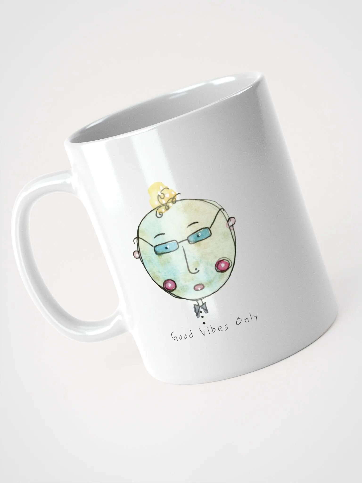 Whimsical Faces Good Vibe Only White Glossy Mug product image (4)