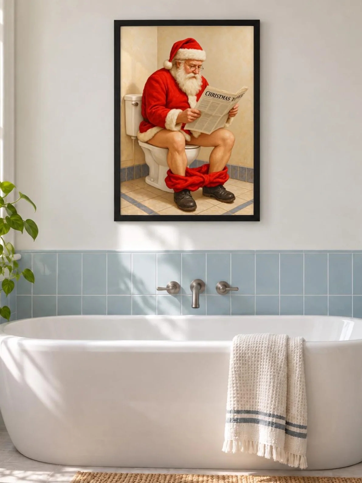 Funny Santa Toilet Print, Christmas Bathroom Wall Art, Reading Newspaper Poster, Quirky Winter Holiday Decor, Printable Gift for Powder Room product image (2)