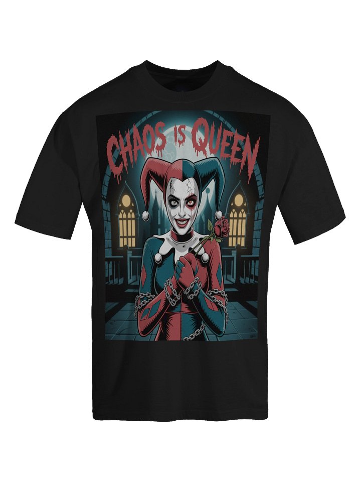 Harley Quinn 'Chaos is Queen' Gothic Chains Oversized Faded T-Shirt product image (1)