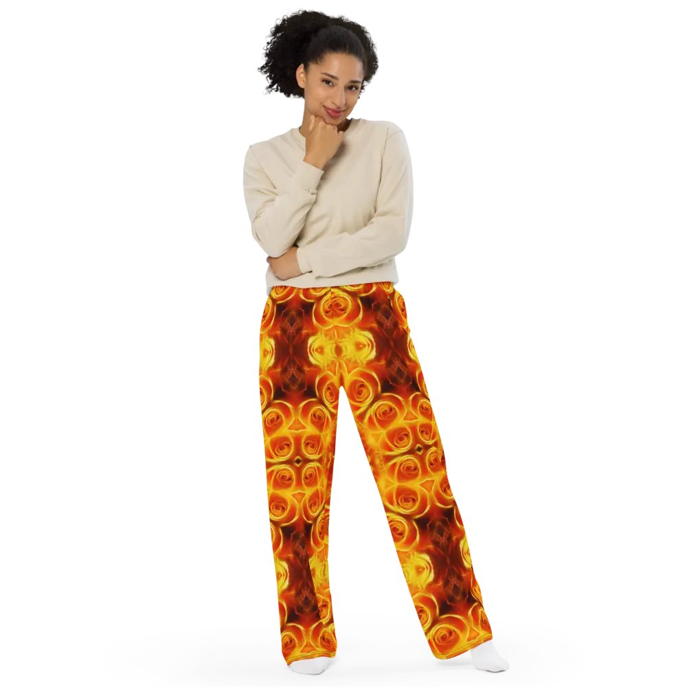 Orange Flower Petal Kaleidoscope Wideleg Pants product image (11)