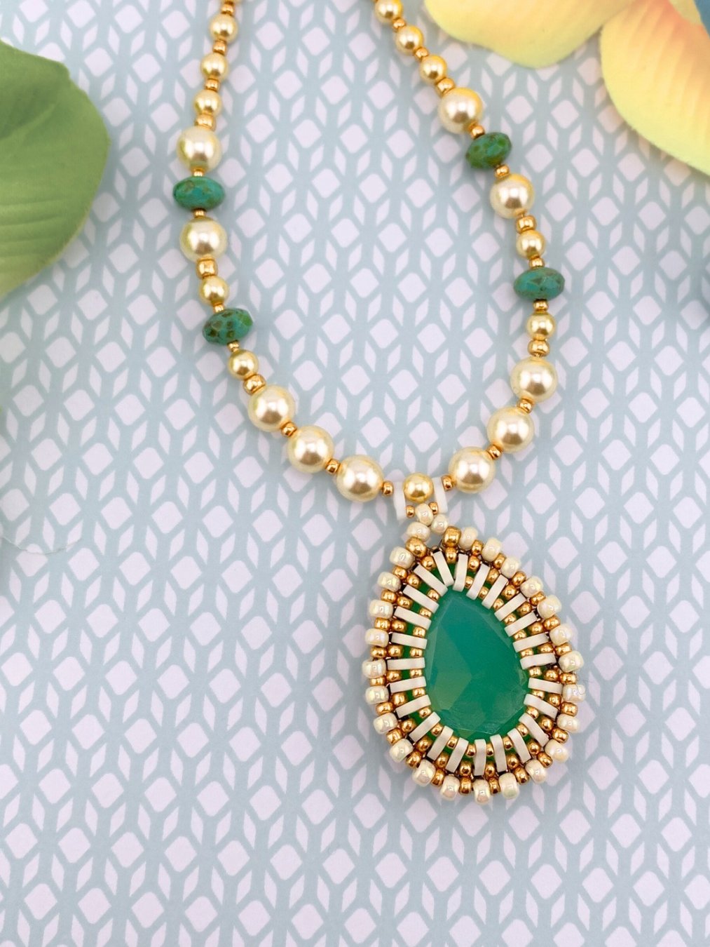 Palermo Crystal Beaded Pendant - Green,Gold product image (3)