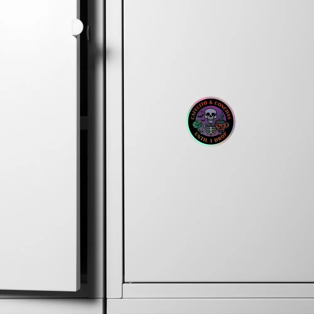 Cafecito and Conchas Halloween Skeleton Holographic Circle Sticker product image (6)