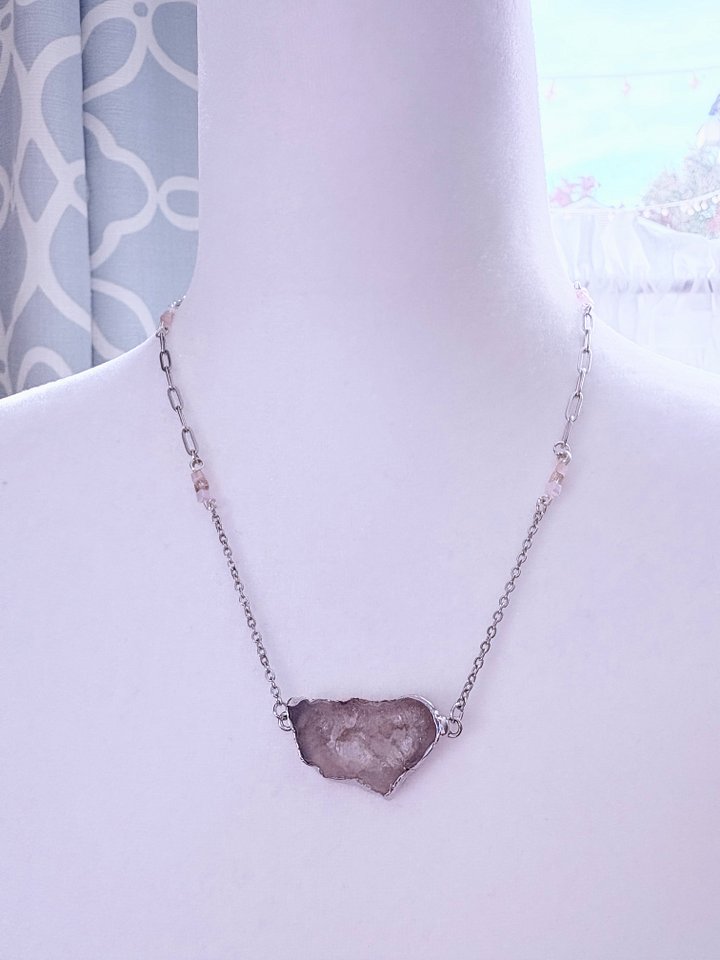 MFD-00266 | Natural Stone Geode Druzy Pendant Necklace with Stainless Steel Cable Chain and Paperclip Chain | Handmade Jewelry by Monique Faella Designs™ product image (2)