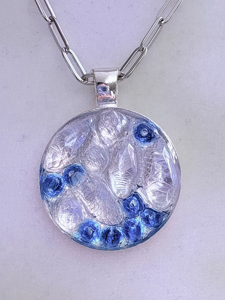 MFD-00293 | Frosted Window Pendant Necklace | Dark Blue | Stainless Steel Paperclip Chain | Handmade Jewelry by Monique Faella Designs™ product image (1)