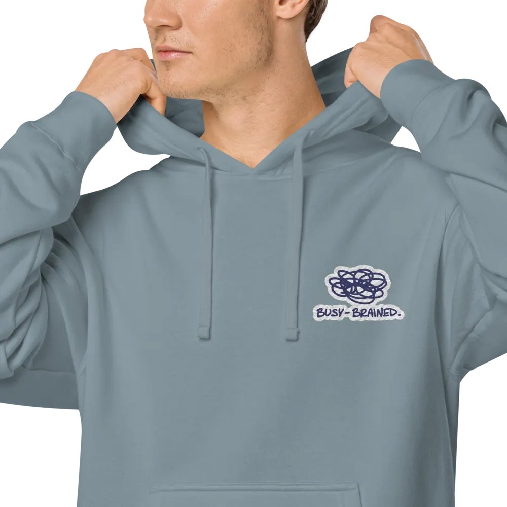 BUSY-BRAINED (L.C. navy bubble design) embroidered pigment hoodie product image (7)