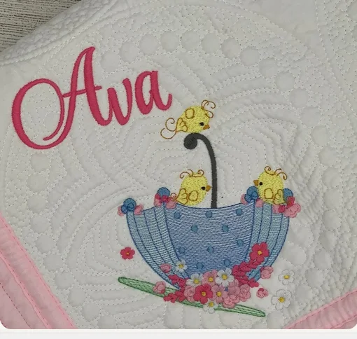 Personalized Baby Umberella Quilt, Embroidered Name, Cotton Medallion Blanket product image (2)