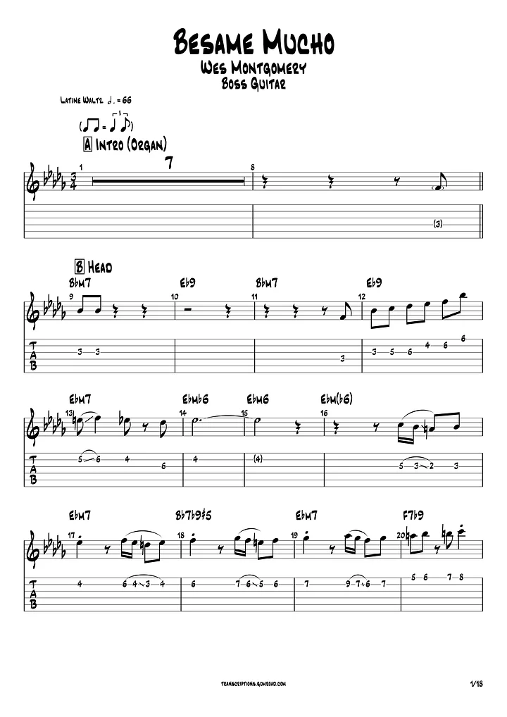 (Transcription GP) Besame mucho - Wes Montgomery product image (2)
