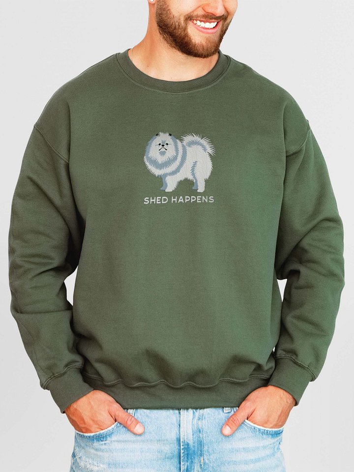 Shed Happens Sweatshirt (Embroidered) of a Pomeranian(White) product image (2)