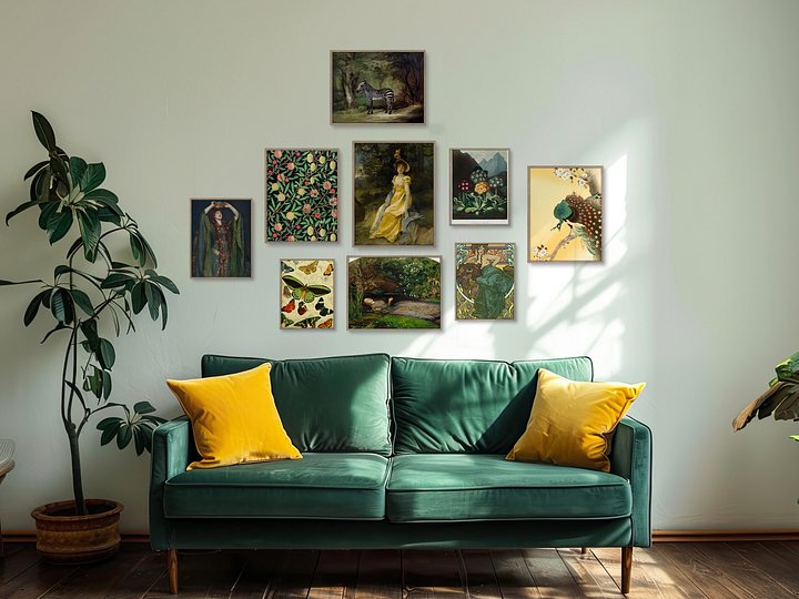 Yellow& Emerald Green Vintage Gallery Wall Set of 9 DIGITAL Prints product image (1)