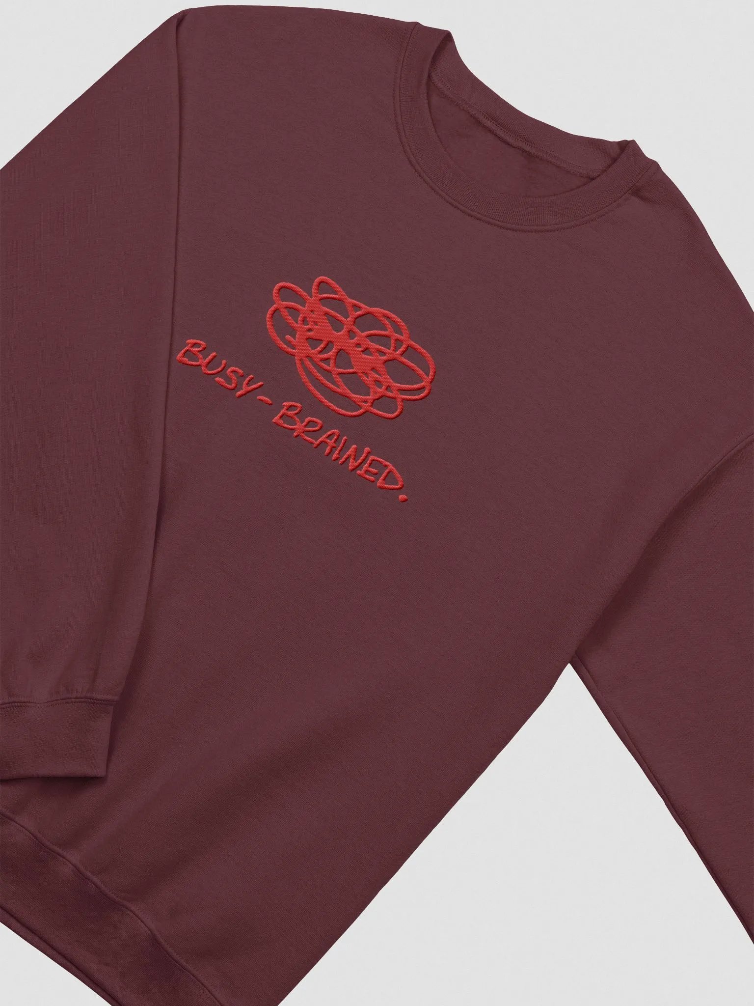 BUSY-BRAINED. (lg. design, red thread) embroidered crewneck product image (12)